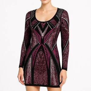 Guess Black and Pink Geometric Long Sleeve Dress